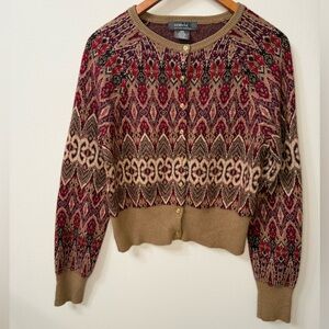 George by Mark Eisen Angora Blend Pattern Cardigan Sweater M Boho Aztec Print